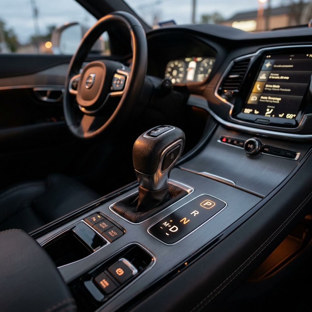 Seletor de câmbio automático em um interior de carro moderno