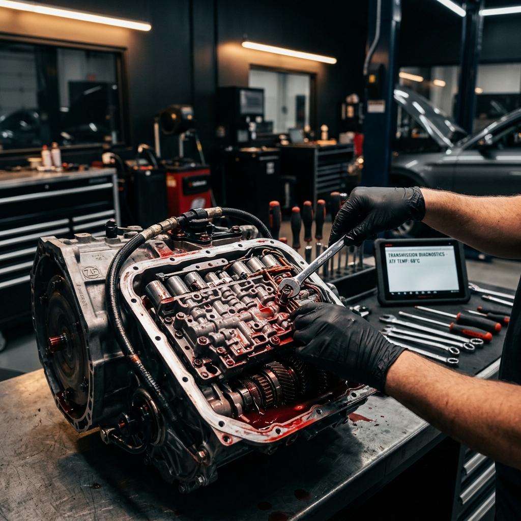 Mecânico especializado realizando troca de óleo de câmbio automático